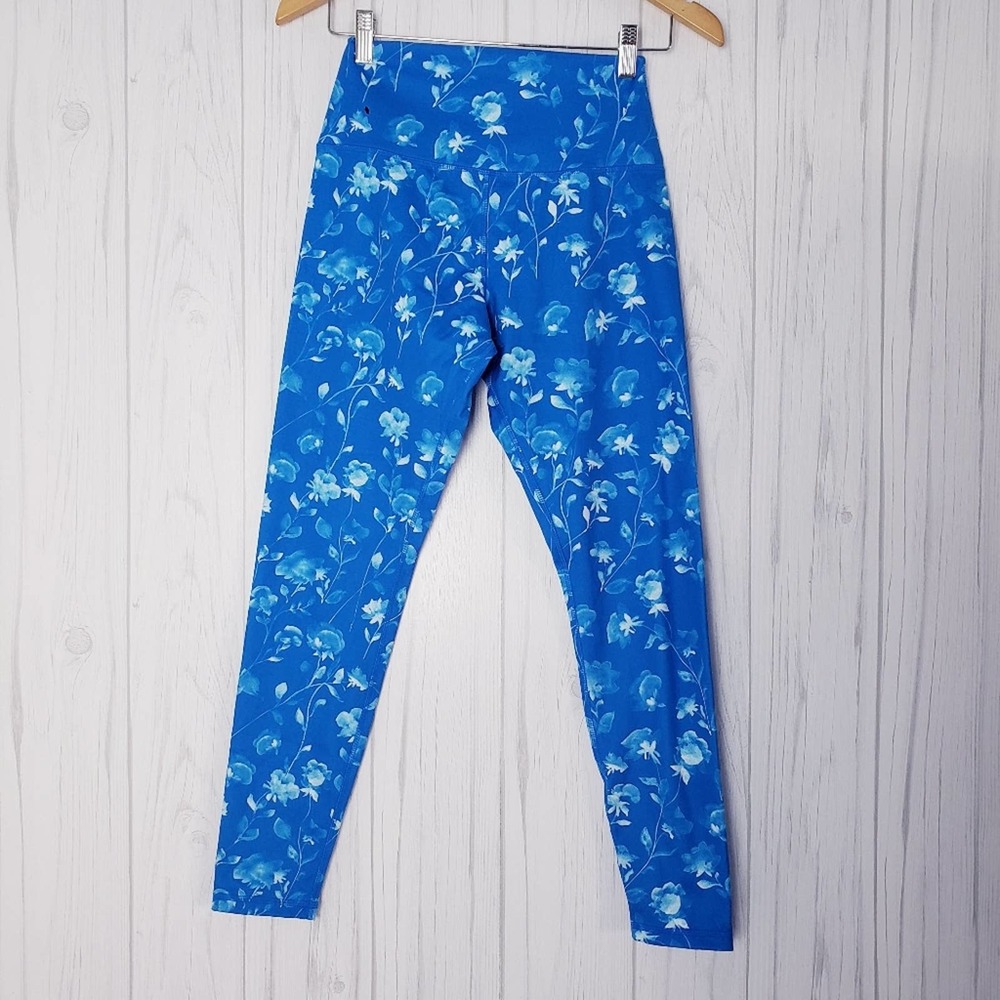 GLYDER‎ Small Formaflex Capri Leggings Waistband High Rise Blue Floral Print